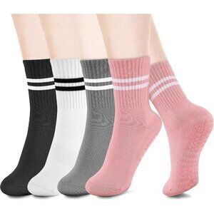 ❤️ Socks with Grips for Women (4 Pairs) Non Skid Gripper Crew Socks for Yoga